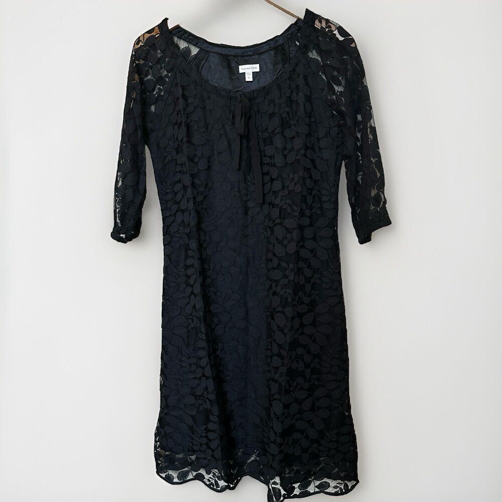 Garnet Hill Bohème Easy Lace‎ Black Dress Size 4 Womens Knee Length 3/4 Sleeve